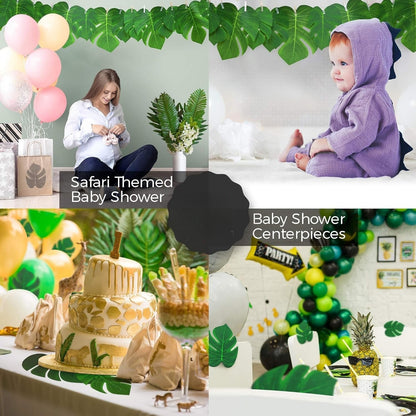 Premium 108 Count Tropical Foliage 2 Set  6 Sizes Artificial Palm Leaves with Stems Luau Safari Wedding Durable All Weather Décor