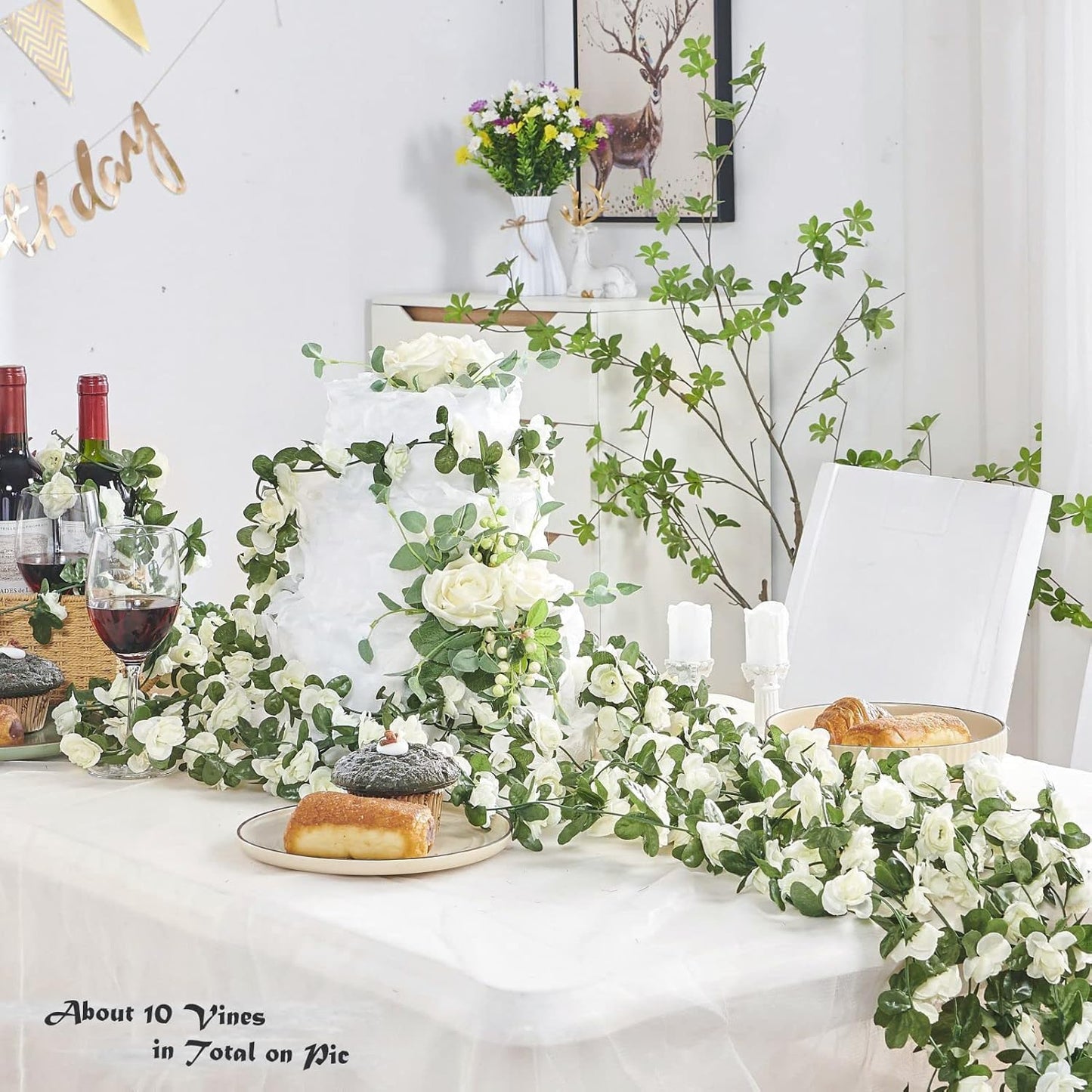 Bulk 8 Pcs Flower Garland 2025 Silk Rose Vine Greenilk Leaves Wedding Arch Boho Wall Decor Reusable Hypoallergenic Party Wholesale