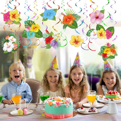 Bulk Hawaiian Birthday Party Backdrop Streamers Hanging Rotating Decorations Tropical Flowers Palm Trees Flamingos Unique Theme Decor Wholesale
