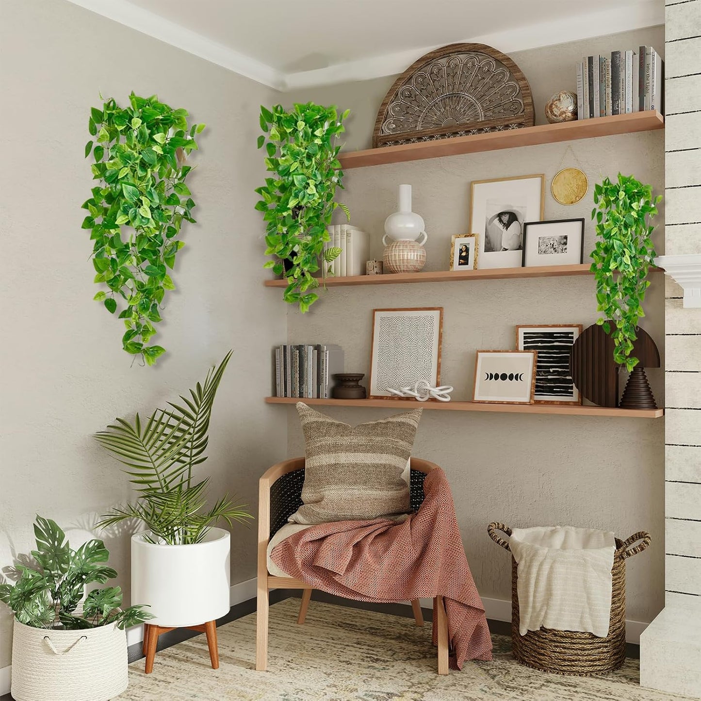 Premium 2 Pcs Artificial Ivy Hanging Vines UV Resistant Greenery Garlands Indoor Outdoor Farmhouse Decor Bookshelf Arrangements