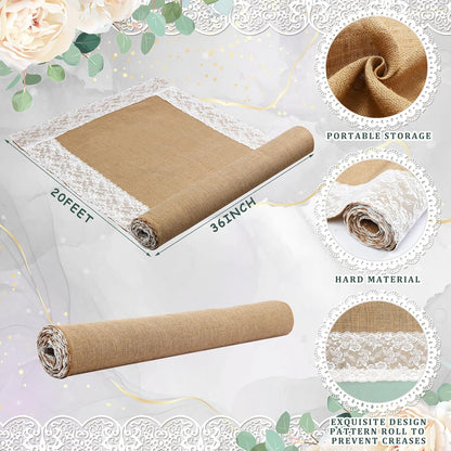 Bulk Wedding Aisle Runner Heavy Duelayer Jute with Antique Lace Trim UV-Resistant & Biodegradable for Beach Garden Church Weddings Commercial-Grade Outdoor Ceremony Path Wholesale