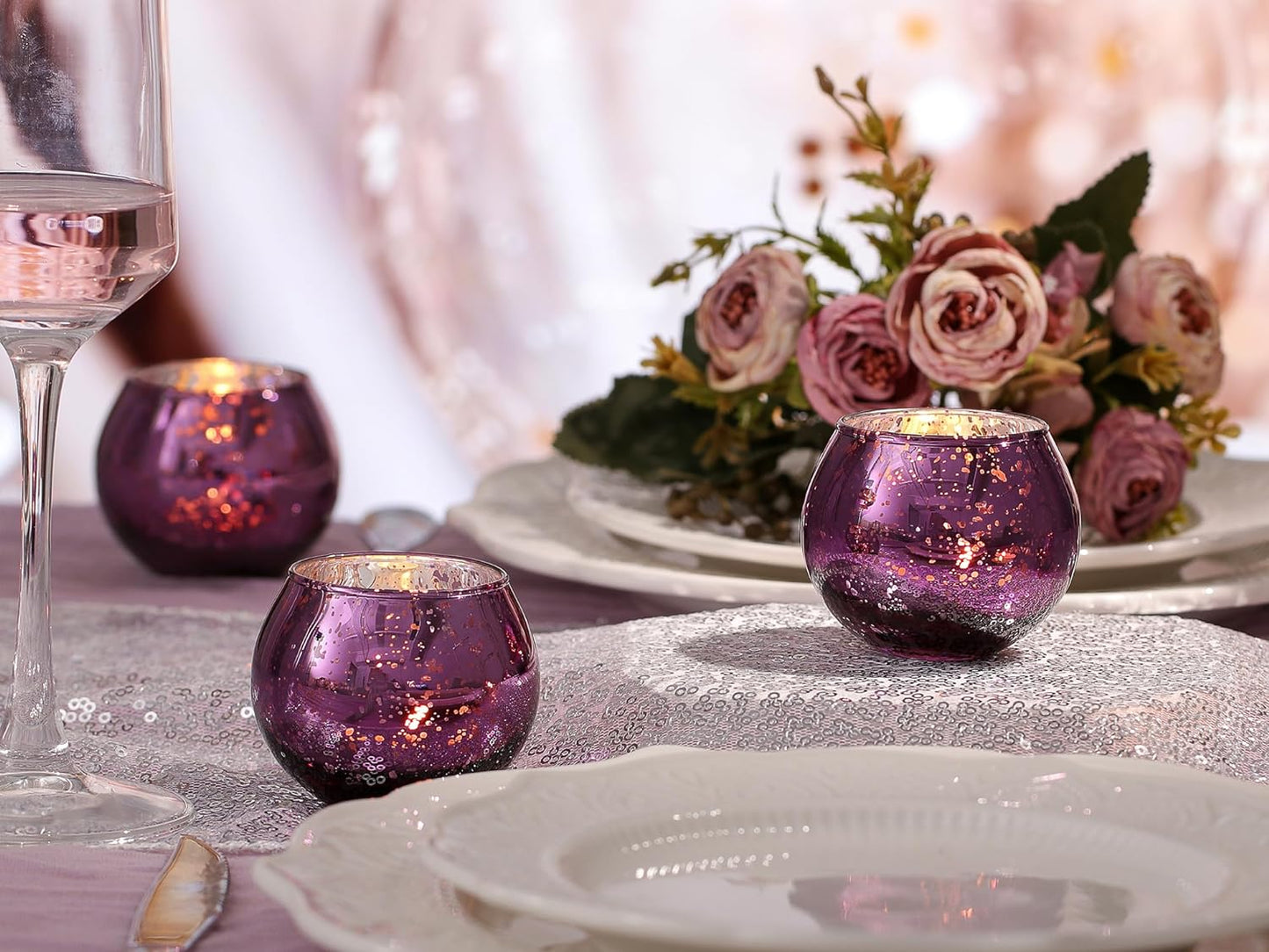 Bulk 12 Pcs Shine Bright Electroplated Glass Candle Holders for Weddings Parties Holidays Gifts and Bridal Showers Wholesale