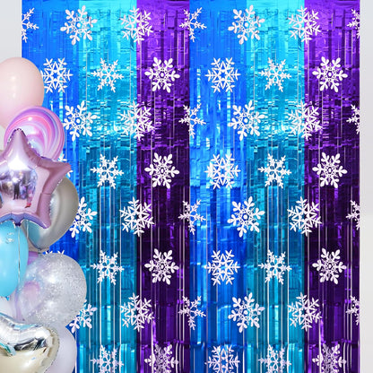 Bulk 2 Pcs Winter Wonderland Party Decor Metallic Foil Snowflake Backdrop Curtains for Girls' Birthday Celebration Wholesale