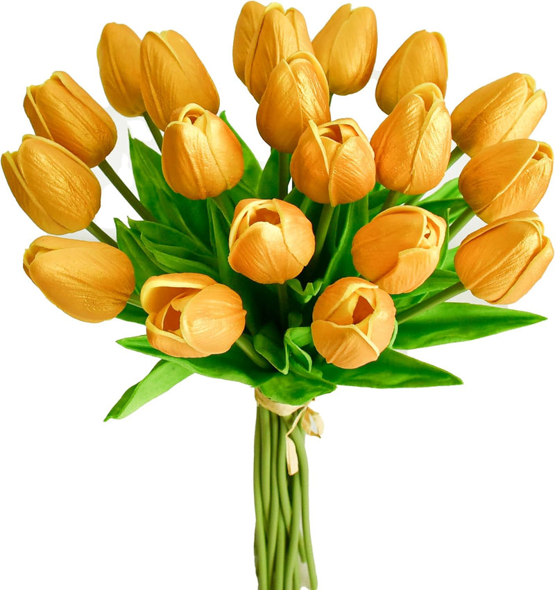 20 Stems Artificial Tulip Flowers 3.5 Inch PU Silk Realistic Lifelike Home Wedding Decor