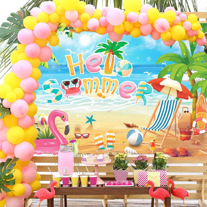 Bulk Hello Summer Photo Backdrop Banner Tropical Beach Pool Party Decorations Birthday Schools Out for Summer 71 x 43 Inch Wholesale