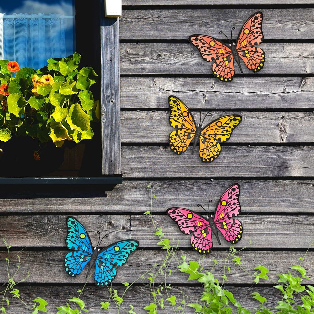 Bulk 4 Pcs Metal Butterfly Wall Decor 9.6" Outdoor Garden Patio Bedroom Art Living Room Balcony Perfect Gift for Family Friends Wholesale
