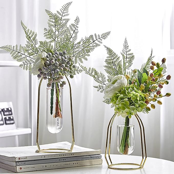 Bulk 1pc Gold Glass Vase With Metal Frame Geometric Hydroponics Vase for Centerpieces Wedding Office Living Room Decor Wholesale