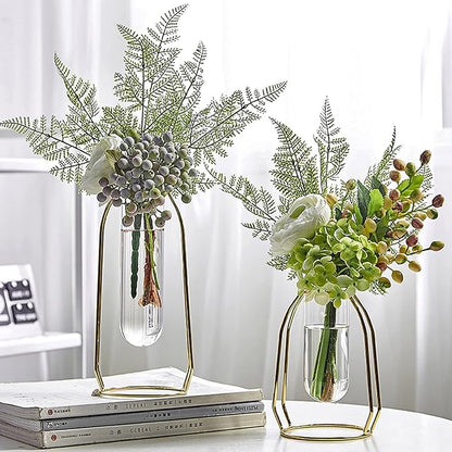 Bulk 1pc Gold Glass Vase With Metal Frame Geometric Hydroponics Vase for Centerpieces Wedding Office Living Room Decor Wholesale
