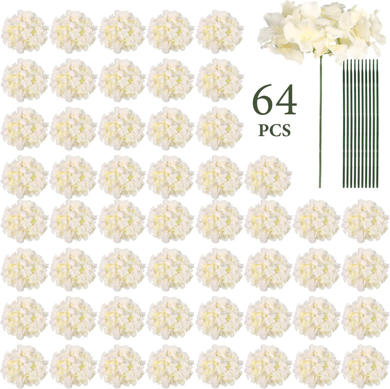 64 Pcs Silk Hydrangea Flowers Artificial Blooms 3-4 Inch for Wedding Centerpieces Home Decor