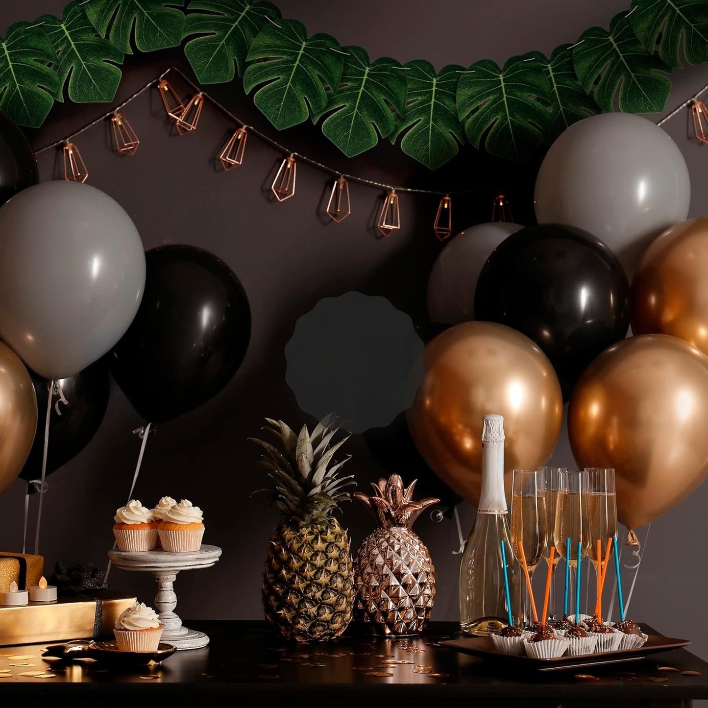 Premium 108 Count Tropical Foliage 2 Set  6 Sizes Artificial Palm Leaves with Stems Luau Safari Wedding Durable All Weather Décor