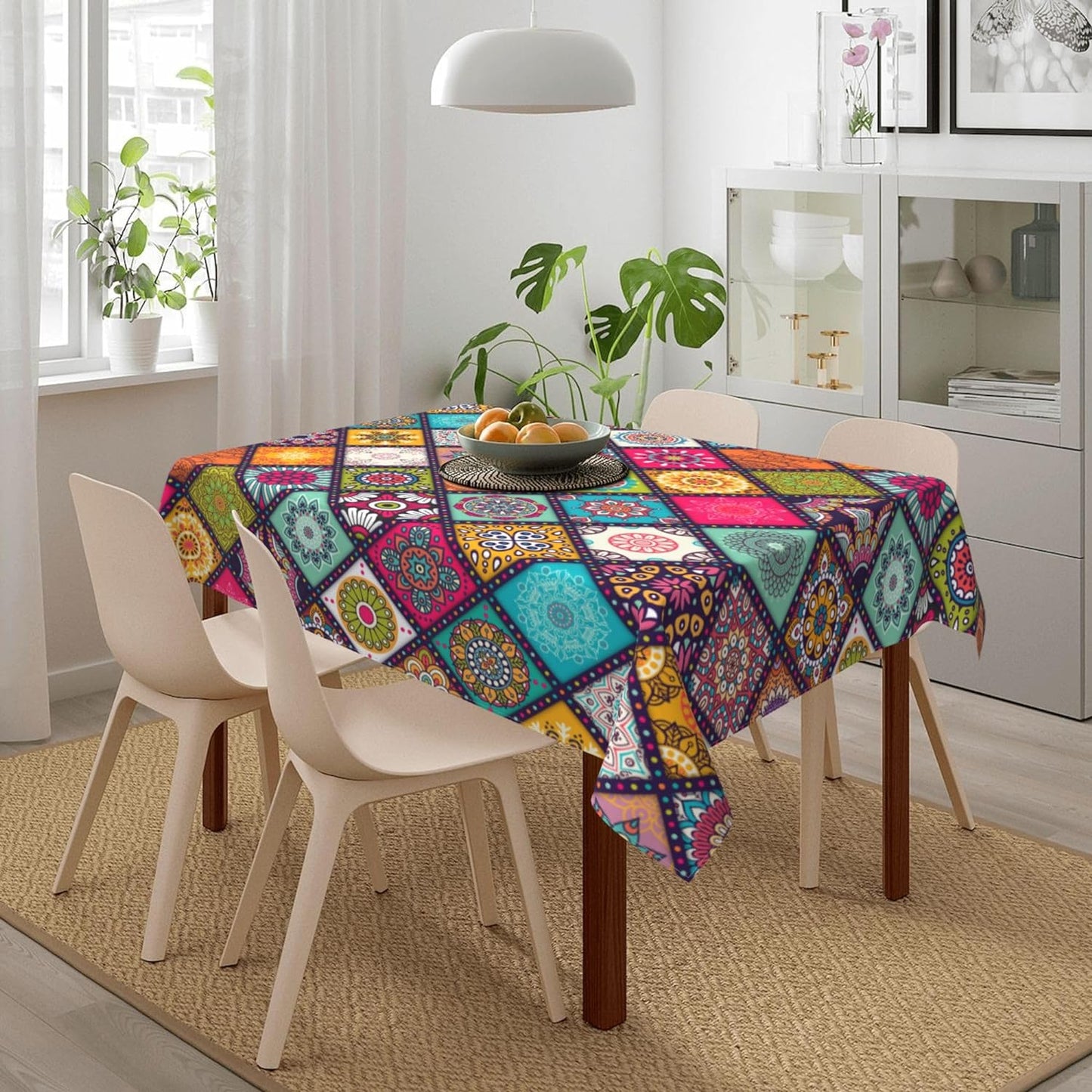 Bulk 60 Inch Round Tablecloth Stain Resistant Polyester Table Cover for Kitchen Dining Buffet Parties and Camping Mandala Design Wholesale