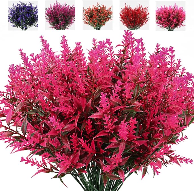 8 Bundles Artificial Lavender Stems, 12 Inch UV-Resistant Silk Flowers, Vibrant Purple, Flexible Fade-Resistant Shrubs for Outdoor & Wedding Decor