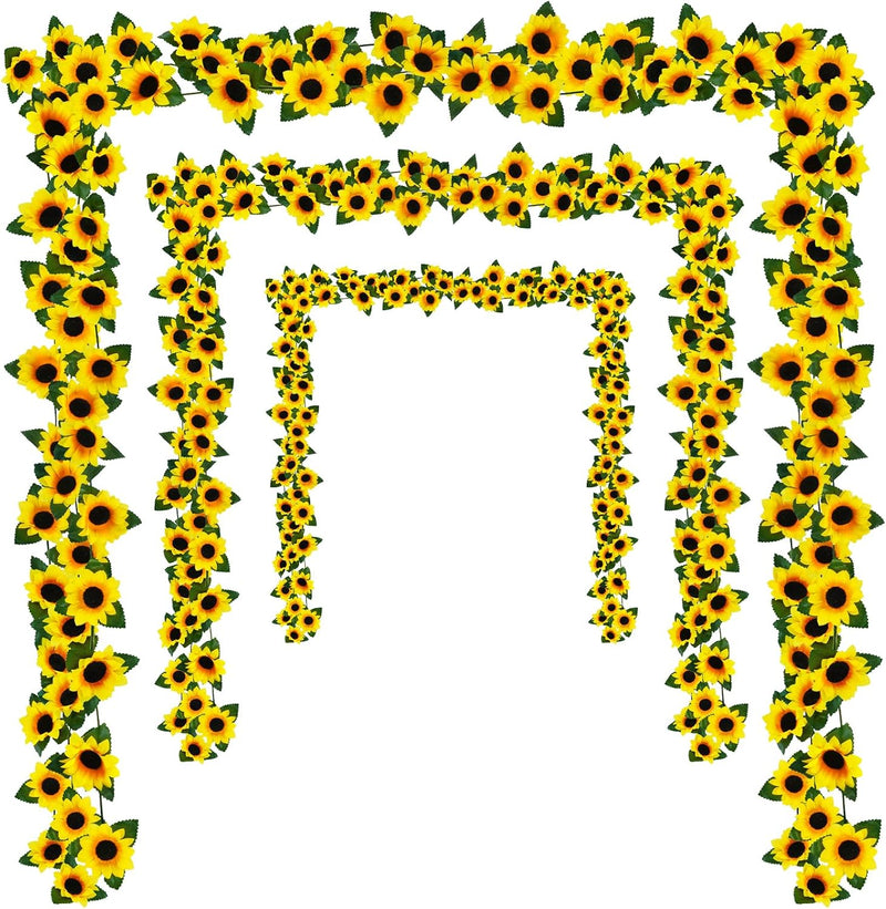 7.5ft Artificial Sunflower Garland 7 Stems Silk Flowers with Green Leaves Outdoor Indoor Decor