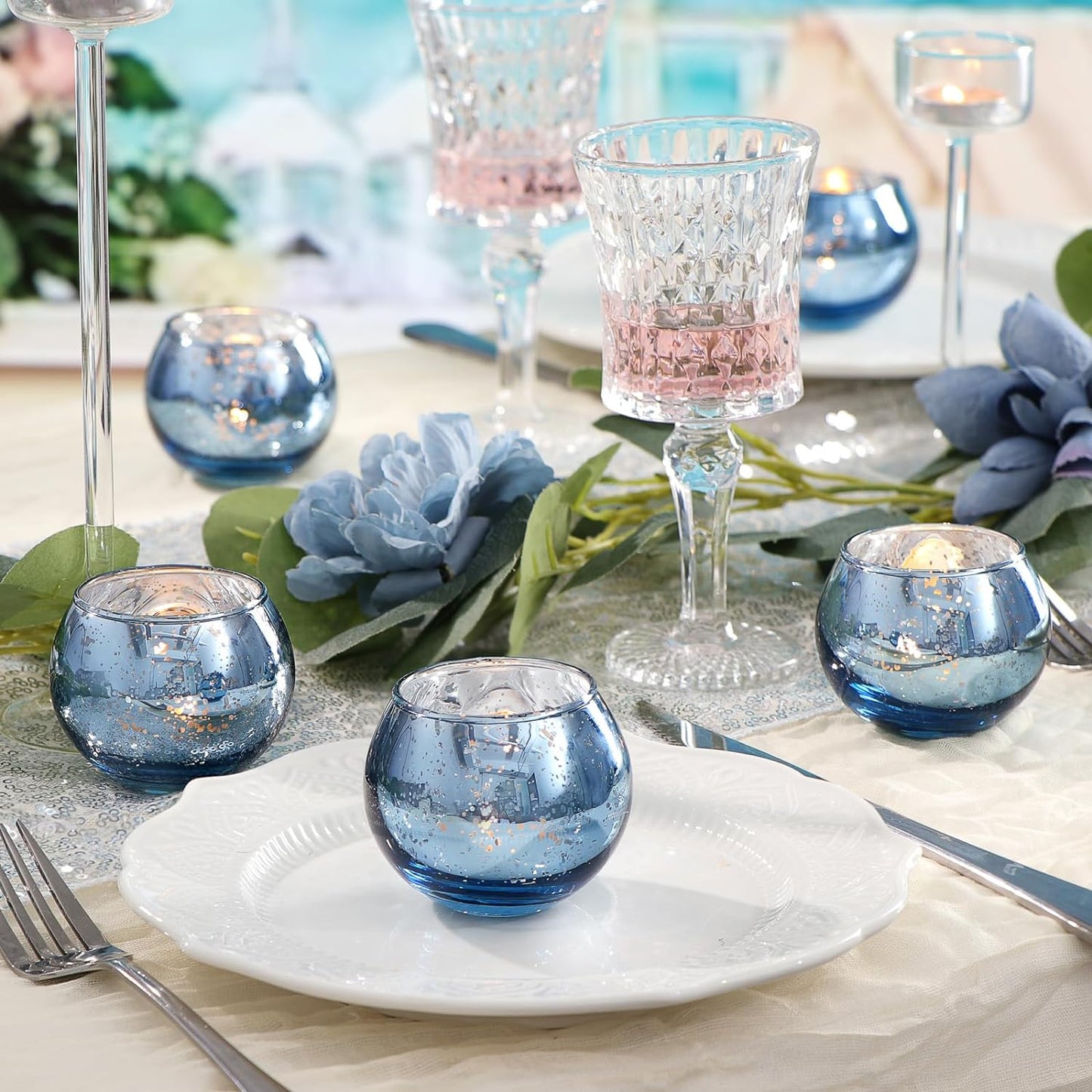 Bulk 12 Pcs Shine Bright Electroplated Glass Candle Holders for Weddings Parties Holidays Gifts and Bridal Showers Wholesale