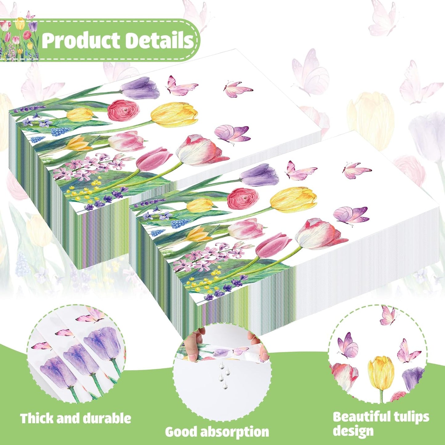 Bulk 50 Pcs Spring Floral Paper Napkins Tulip Guest Napkins for Parties Weddings and Birthday Party Decorations Wholesale