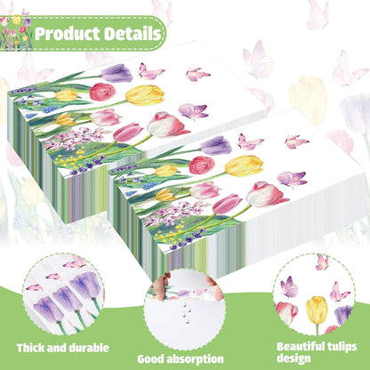 Bulk 50 Pcs Spring Floral Paper Napkins Tulip Guest Napkins for Parties Weddings and Birthday Party Decorations Wholesale