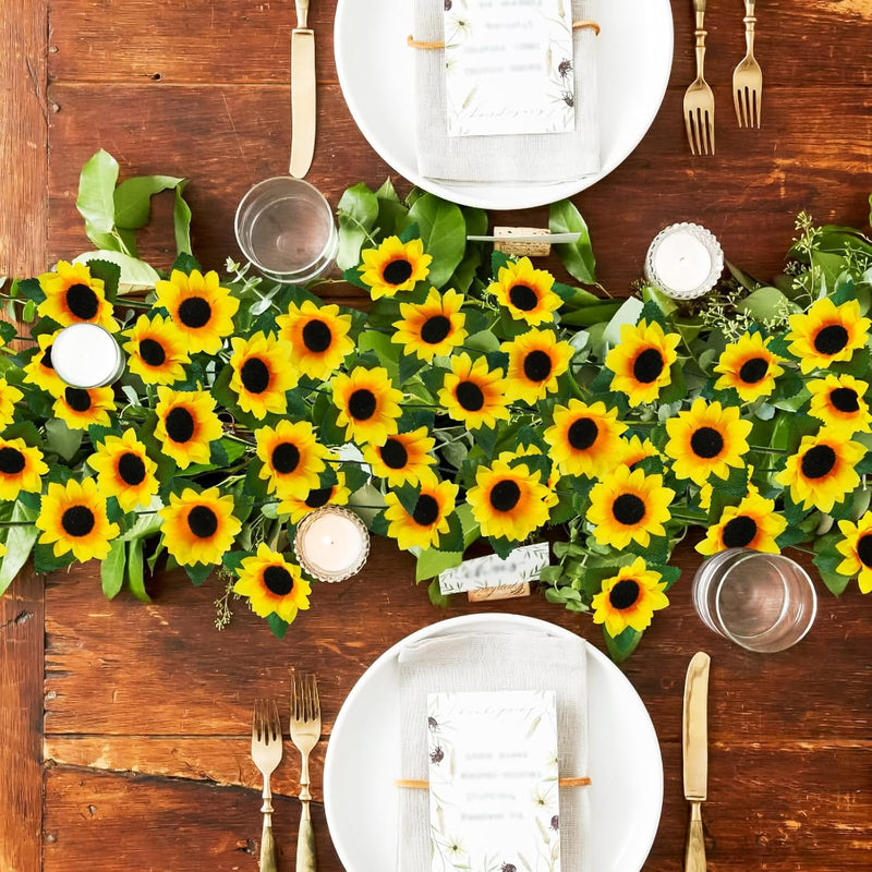 7.5ft Artificial Sunflower Garland 7 Stems Silk Flowers with Green Leaves Outdoor Indoor Decor