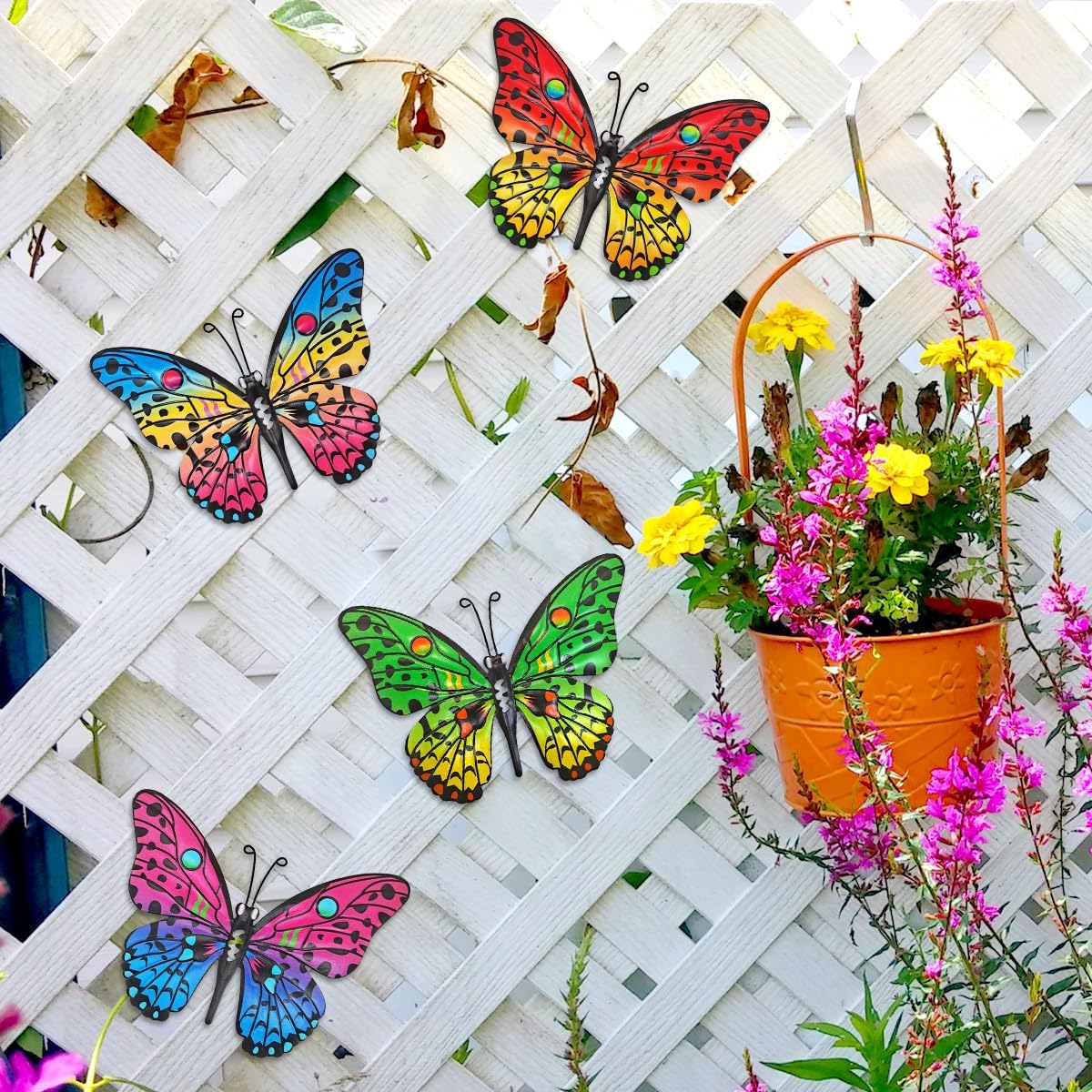Bulk 4 Pcs Metal Butterfly Wall Decor 9.6" Outdoor Garden Patio Bedroom Art Living Room Balcony Perfect Gift for Family Friends Wholesale