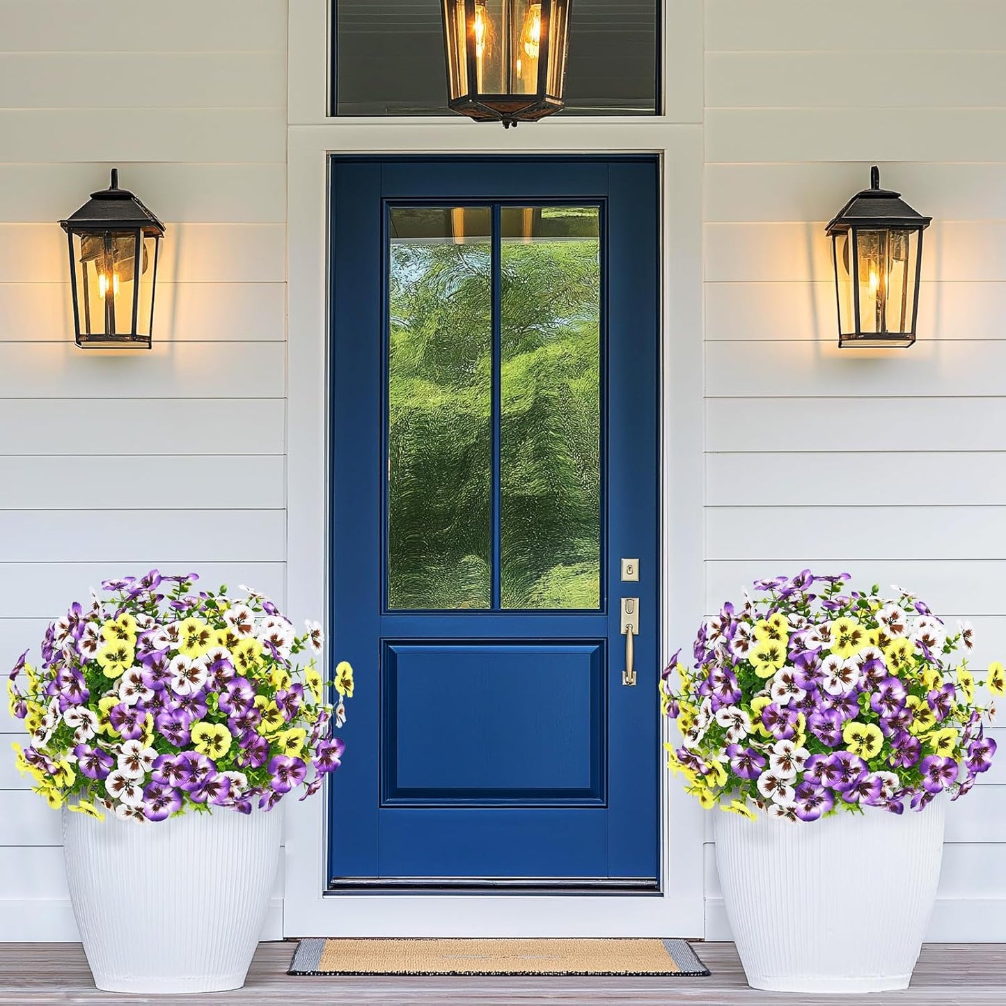 Premium UV-Resistant Silk Pansy Flowers 12 pcs Realistic Outdoor Fake Plants Porch Garden Patio Planters High Durability Decor