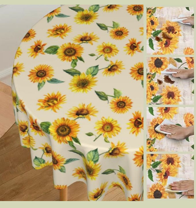 Bulk 2 Pcs Vintage Tablecloths 59 Inch Waterproof Sunflower Round Tablecloth Wholesale