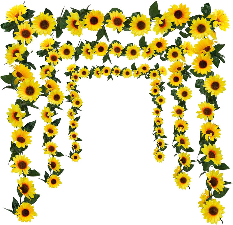 7.5ft Artificial Sunflower Garland 7 Stems Silk Flowers with Green Leaves Outdoor Indoor Decor