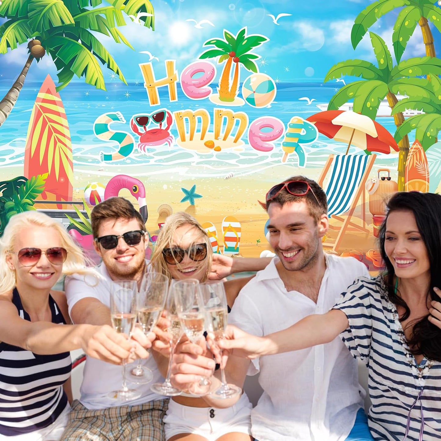 Bulk Hello Summer Photo Backdrop Banner Tropical Beach Pool Party Decorations Birthday Schools Out for Summer 71 x 43 Inch Wholesale
