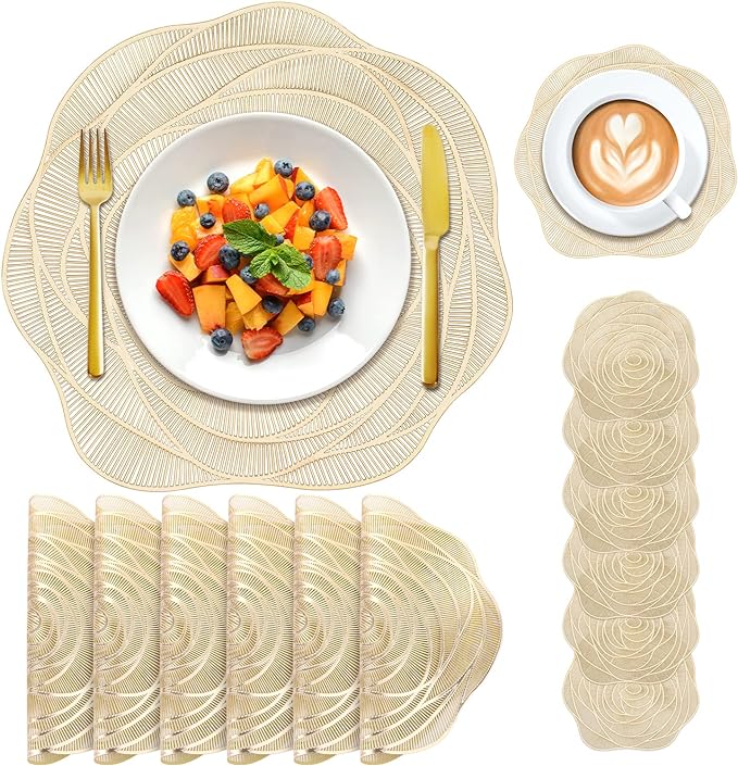 Bulk PVC Round Washable Placemats Hollow-Out Rose Placemats for Wedding Holidays Party Decor Wholesale