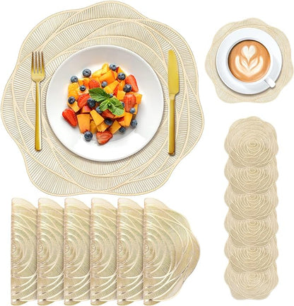 Bulk PVC Round Washable Placemats Hollow-Out Rose Placemats for Wedding Holidays Party Decor Wholesale