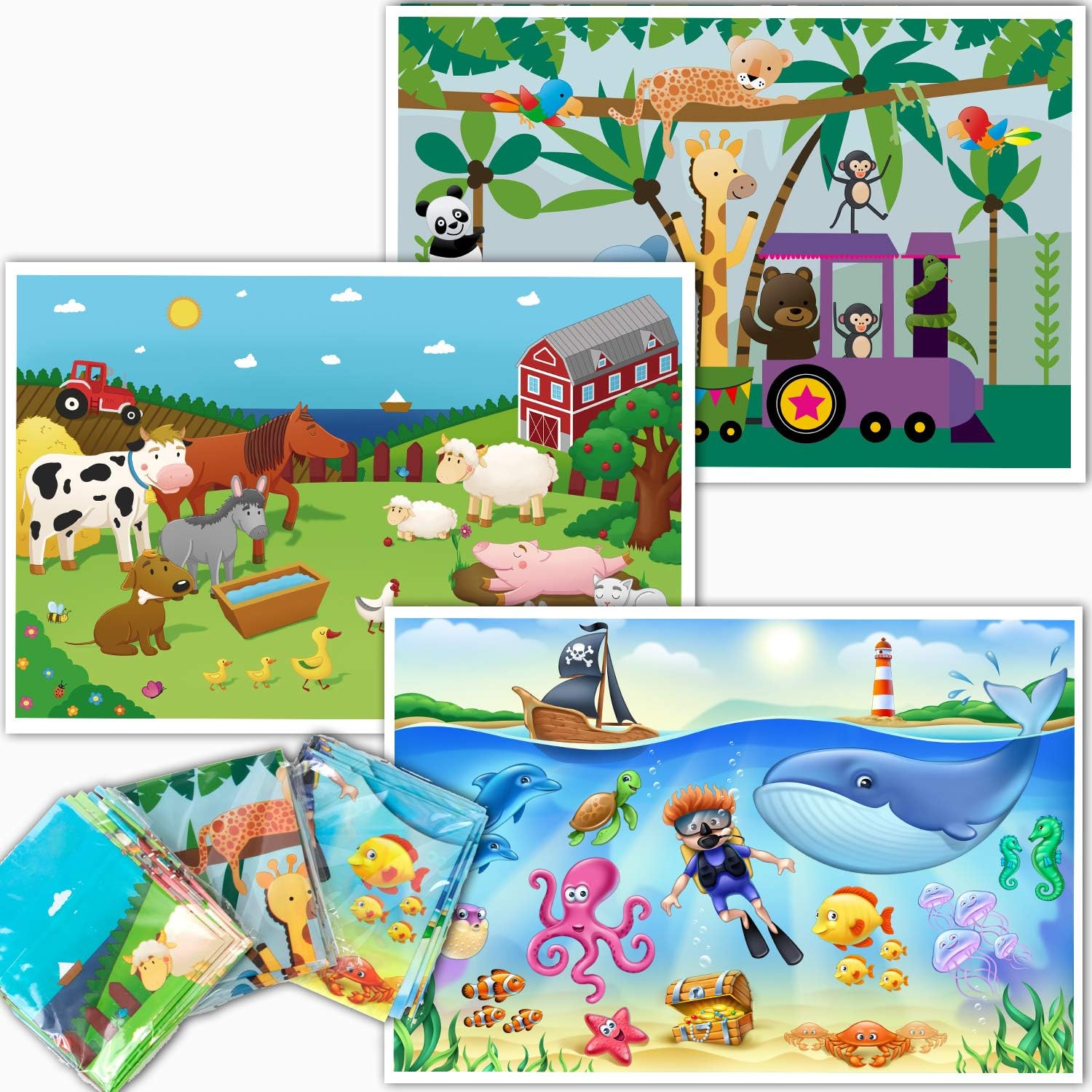 Bulk 40 Pcs Adorable Animal Design Disposable Toddler Placemats, Perfect for Baby Dining and Party Gifting Wholesale