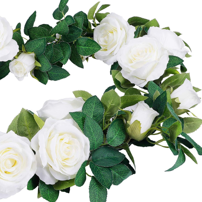 4 Pcs 26 Ft Pink Artificial Silk Rose Vine Garland, 6 Ft Segments, Realistic Flowers for Wedding Arches & Party Decor