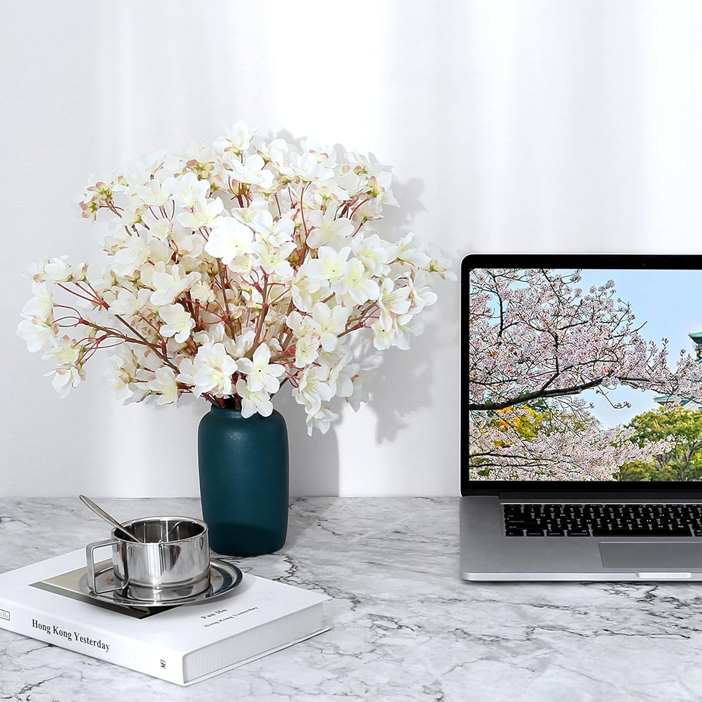 Wedding Floral Backdrop Decor Premium 6 Pcs Artificial Cherry Blossom Branches Silk UV Resistant for Venue Styling