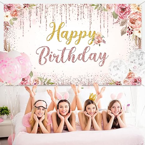 Bulk 10 Pcs Happy Birthday Backdrop Rose Glitters Banner for Wedding Bridal Engagement Shower Bachelor Birthday Anniversary Party Supplies Wholesale