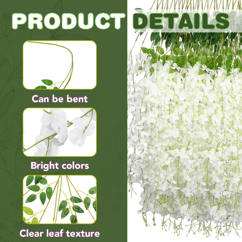 3.6ft Artificial Wisteria Garland, Lightweight Hanging Silk Flowers for Wedding Party Decor