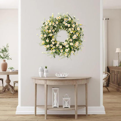 Premium 24 In Daisy Wreath Silk Flowers with Eucalyptus Lavender Boho Farmhouse Wedding Decor Seasonal Wall Hanging Arrangements