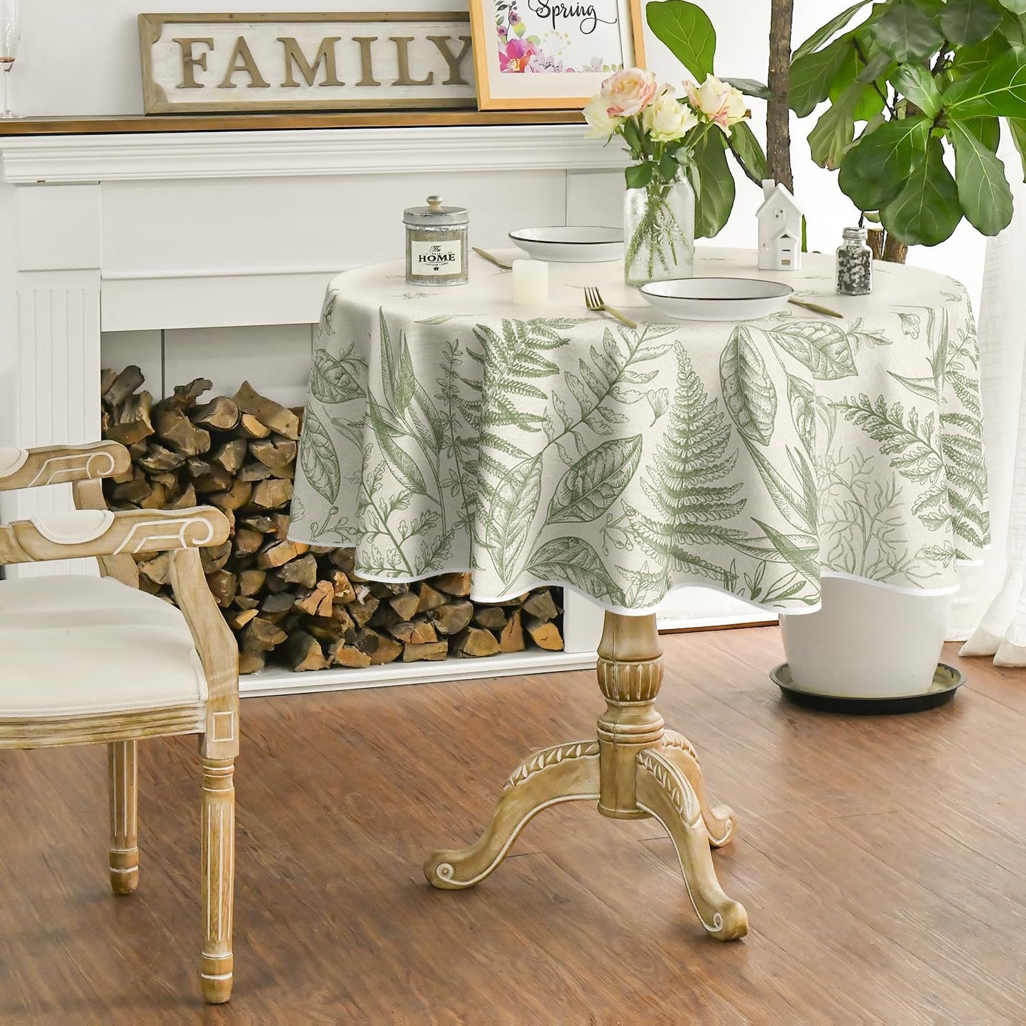 Bulk Spring Fern Tablecloth 60×84 Inch Rectangular Green Plants Washable Cover for Party Picnic Decor Wholesale