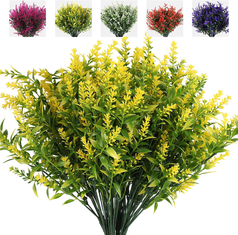 8 Bundles Artificial Lavender Stems, 12 Inch UV-Resistant Silk Flowers, Vibrant Purple, Flexible Fade-Resistant Shrubs for Outdoor & Wedding Decor