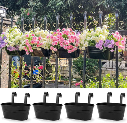Premium Metal Wall Planters 4 Pack Large Hanging Flower Pots with Adjustable Hooks for Balcony Garden Patio Indoor Outdoor Decor