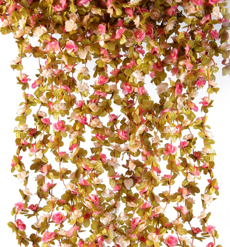 45 Pcs Artificial Rose Vine Garland 66 FT Pink Flowers with Green Leaves Flexible Stems for Wedding Decor