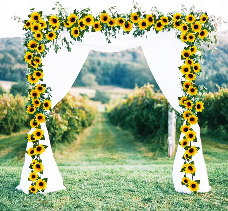 7.5ft Artificial Sunflower Garland 7 Stems Silk Flowers with Green Leaves Outdoor Indoor Decor