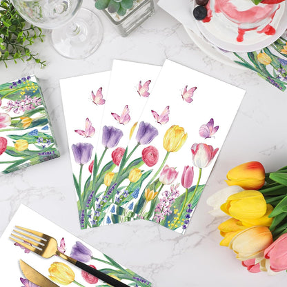 Bulk 50 Pcs Spring Floral Paper Napkins Tulip Guest Napkins for Parties Weddings and Birthday Party Decorations Wholesale