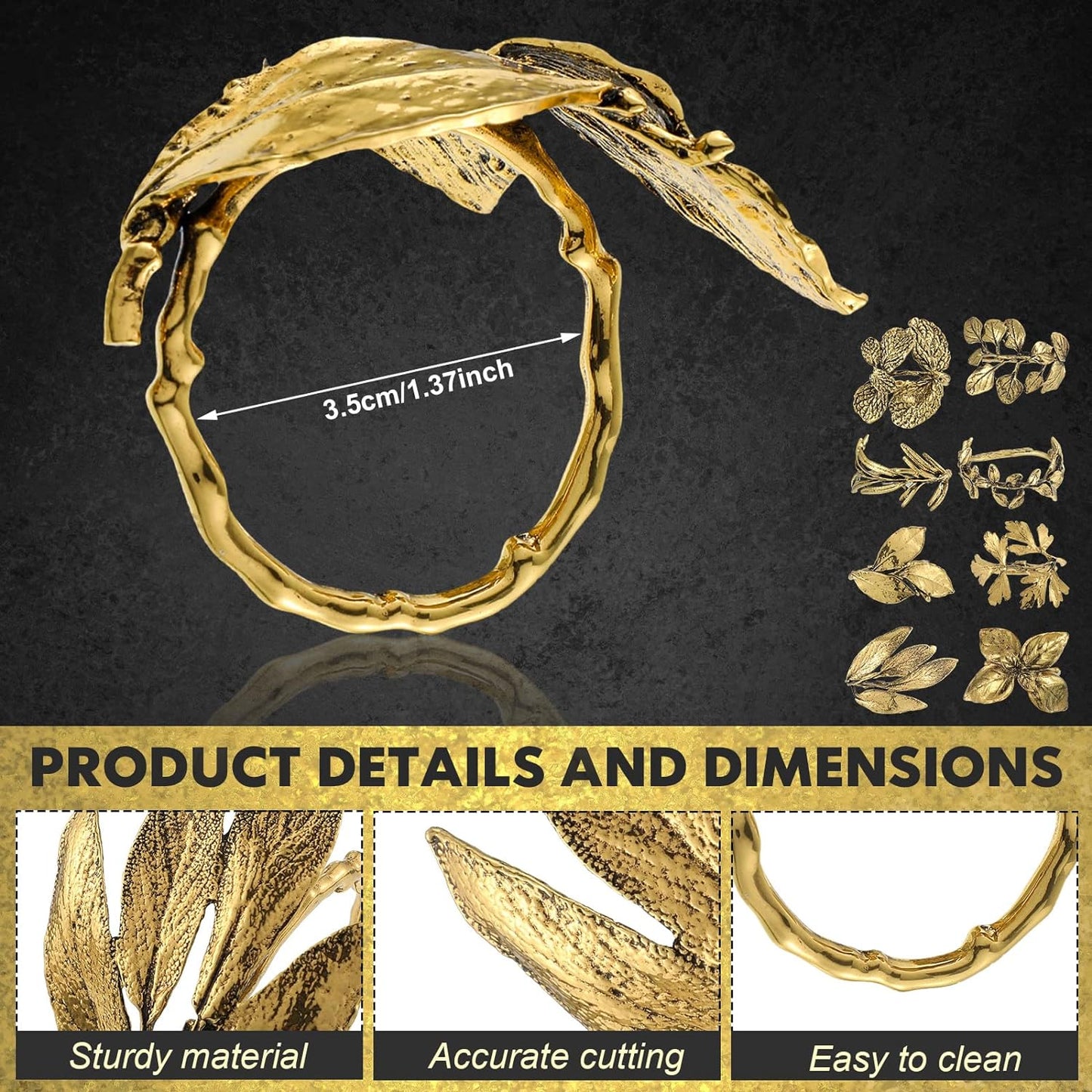 Bulk 8 Pcs Vintage Leaf Napkin Rings Set Metal Adornments for Graduations Holidays Weddings and Everyday Use Wholesale