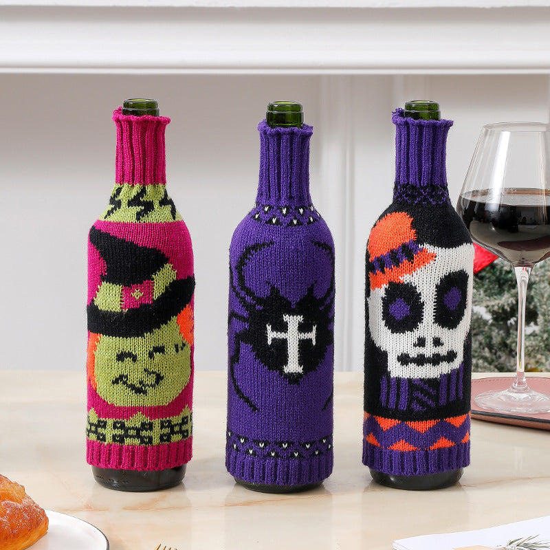 Bulk 5 pcs Halloween and Christmas Wine Bottle Cover Knitted Pumpkin Design for Holiday Decor Festive Wine Bottle Sleeve for Restaurants and Party Decorations Wholesale