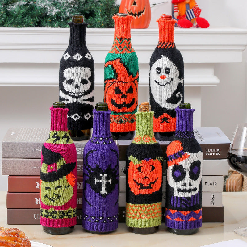 Bulk 5 Pcs Halloween Christmas Wine Bottle Covers Knitted Pumpkin Design for Holiday Decor Party Restaurant Decorations Wholesale