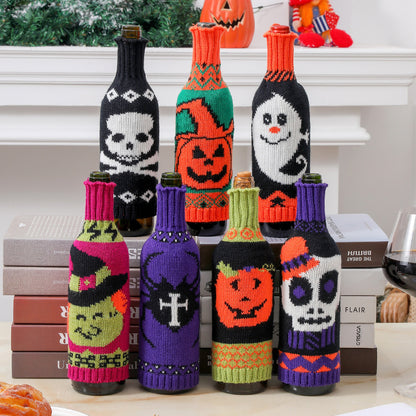 Bulk 5 Pcs Halloween Christmas Wine Bottle Covers Knitted Pumpkin Design for Holiday Decor Party Restaurant Decorations Wholesale