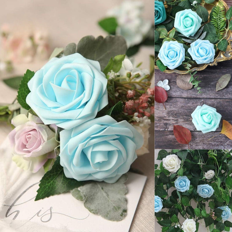 25 Pcs Artificial Foam Roses with Bendable Stems, 12 Inch, Ivory White Purple for DIY Wedding Bouquets and Centerpieces