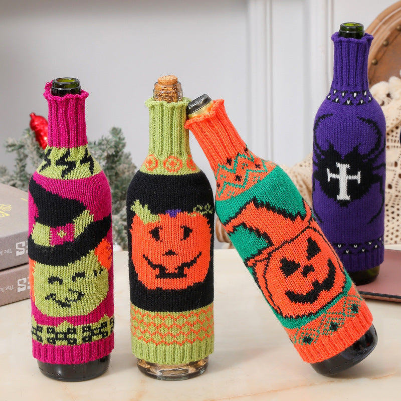 Bulk 5 Pcs Halloween Christmas Wine Bottle Covers Knitted Pumpkin Design for Holiday Decor Party Restaurant Decorations Wholesale