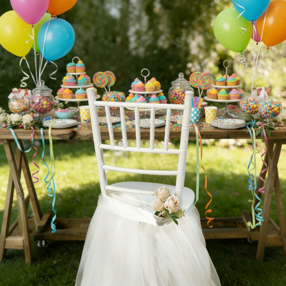 20-Pack Bridal Shower Chair Tutu Skirts - White Tulle Chair Decor for Wedding/Party