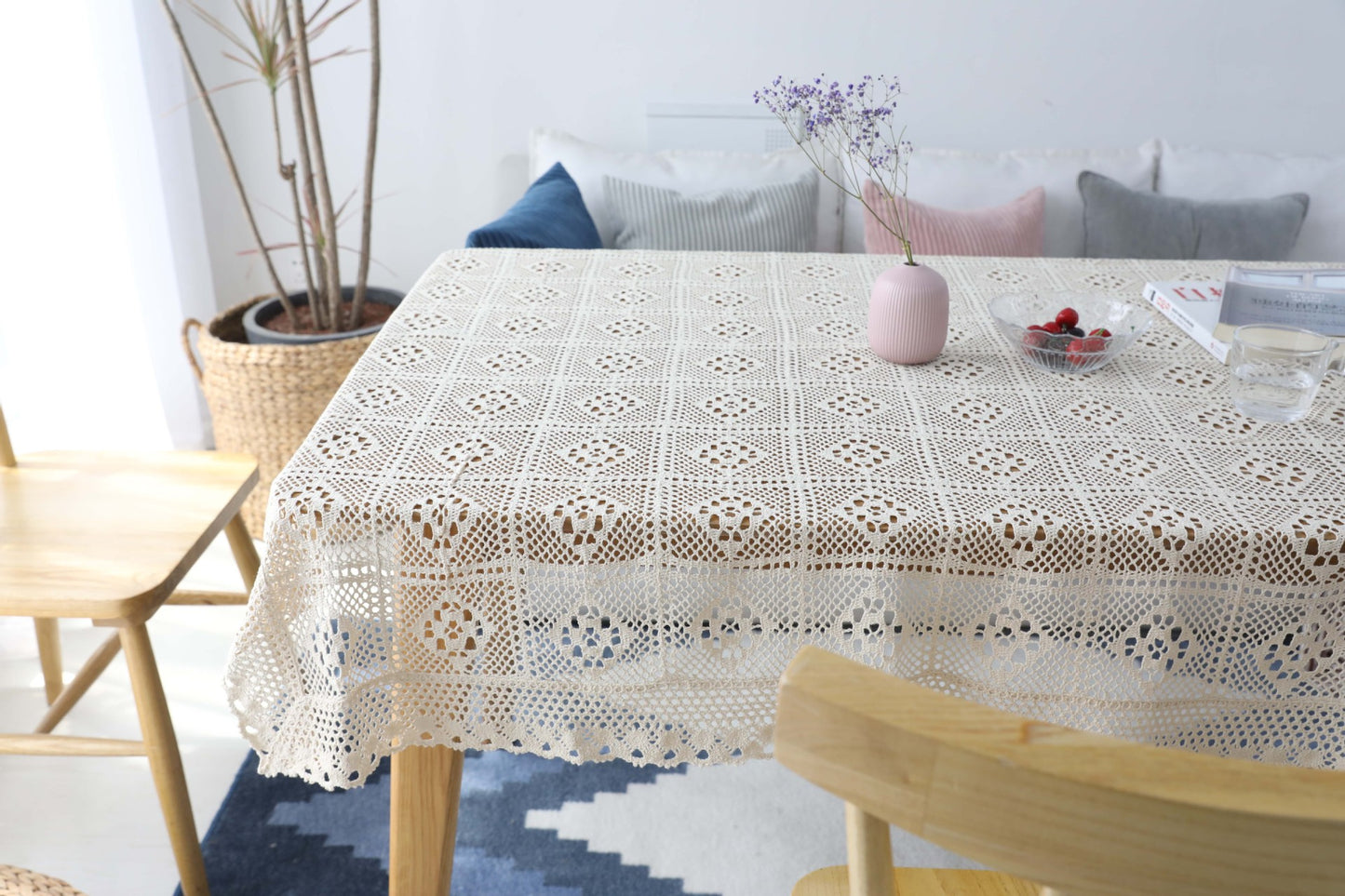 Bulk Boho Handmade Crochet Square Tablecloth for Dinning Tabletop Decor Wholesale