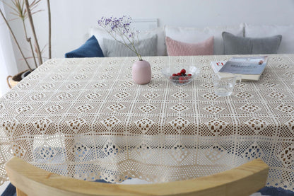 Bulk Boho Handmade Crochet Square Tablecloth for Dinning Tabletop Decor Wholesale