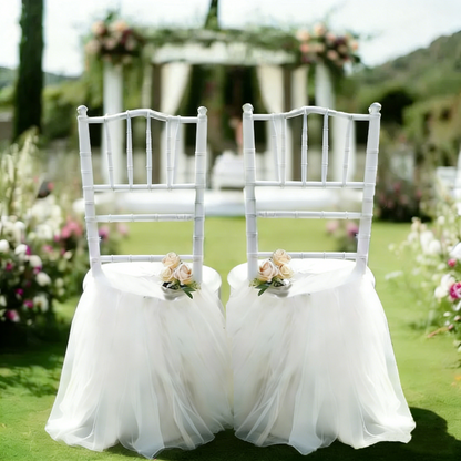 20-Pack Bridal Shower Chair Tutu Skirts - White Tulle Chair Decor for Wedding/Party